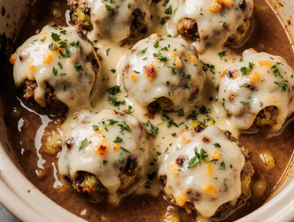 Crockpot French Onion Meatballs
