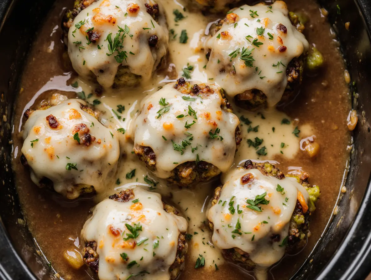 Crockpot French Onion Meatballs